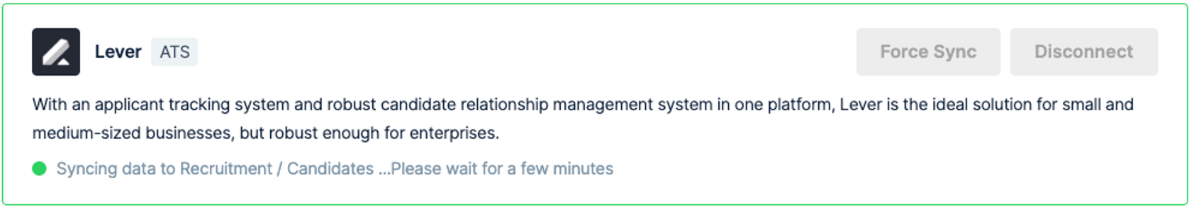 Lever listing in GroveHR reading data sync in progress.