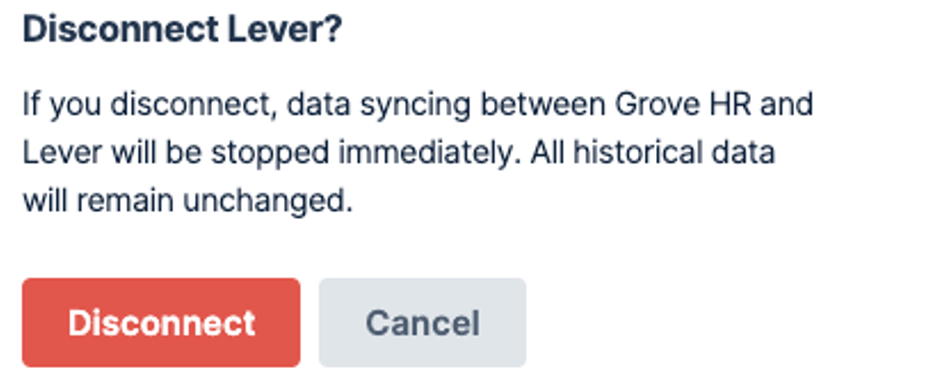 Lever disconnection modal in GroveHR