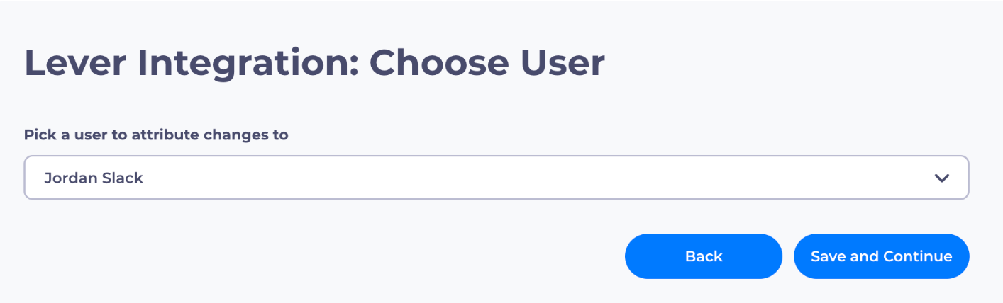 User picker under Lever integration listing in RippleMatch