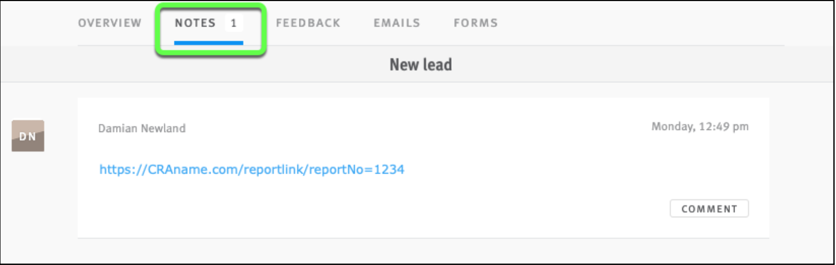Notes section of opportunity profile with link to Altantic report.