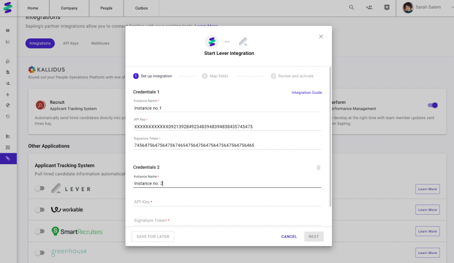 Enabling and using the Sapling Onboarding by Kallidus integration ...