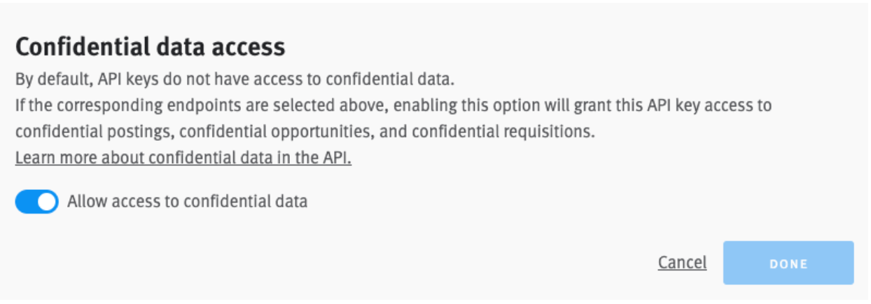 Confidential data access toggle in Lever turned to on postiion