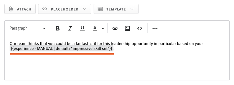 Nurture template editor with placeholder token underlined
