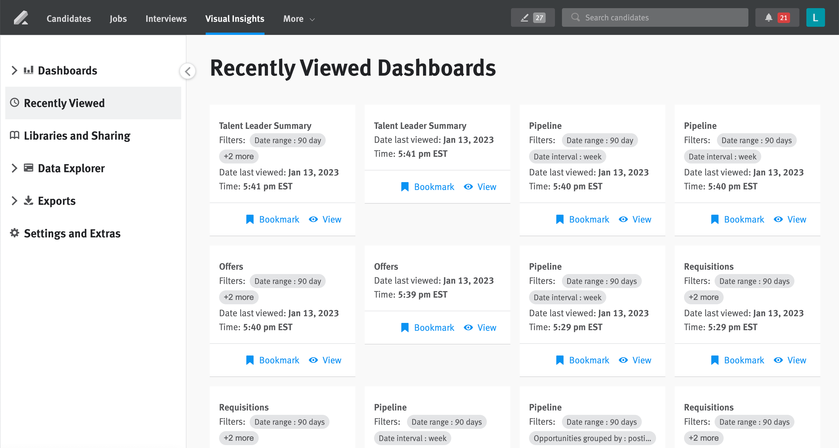 Visual Insights: Recently Viewed Dashboards – Lever Support