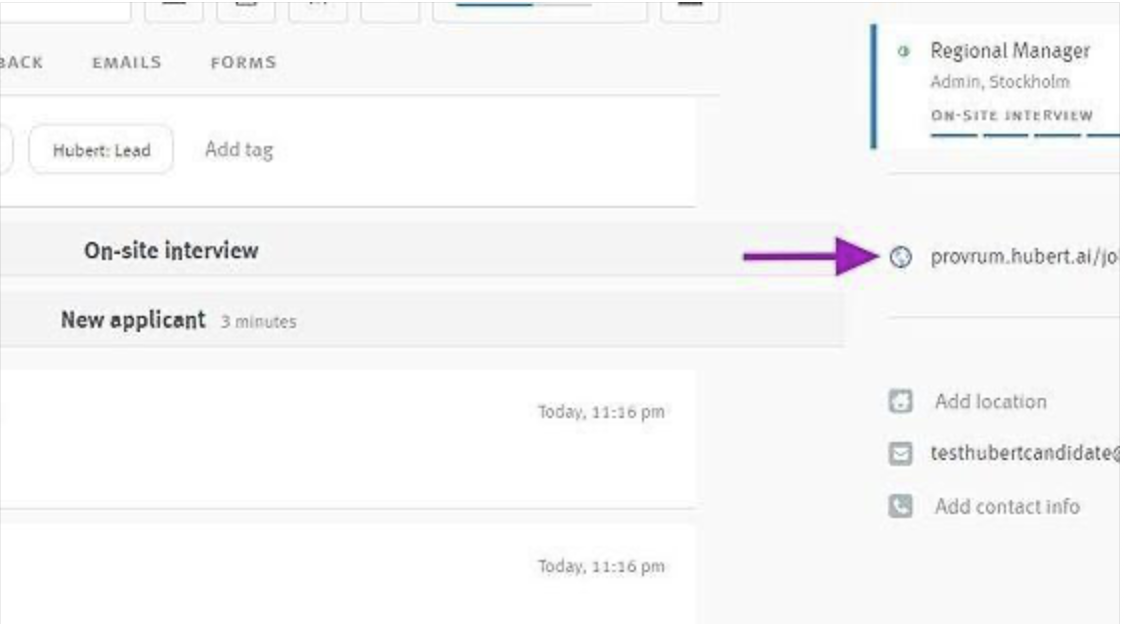 Link to Hubert application summary on Lever candidate profile