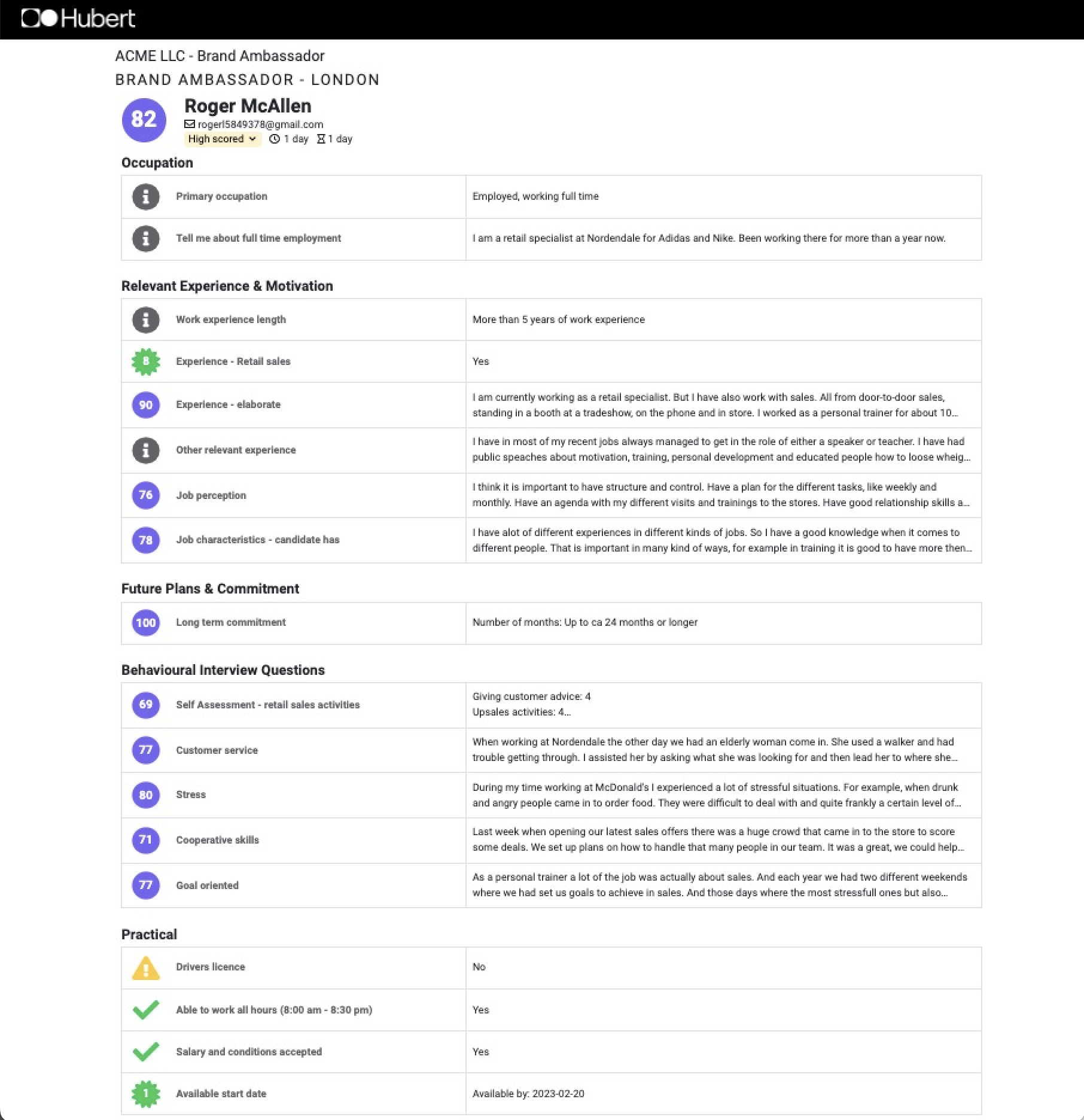 Interview summary in Hubert