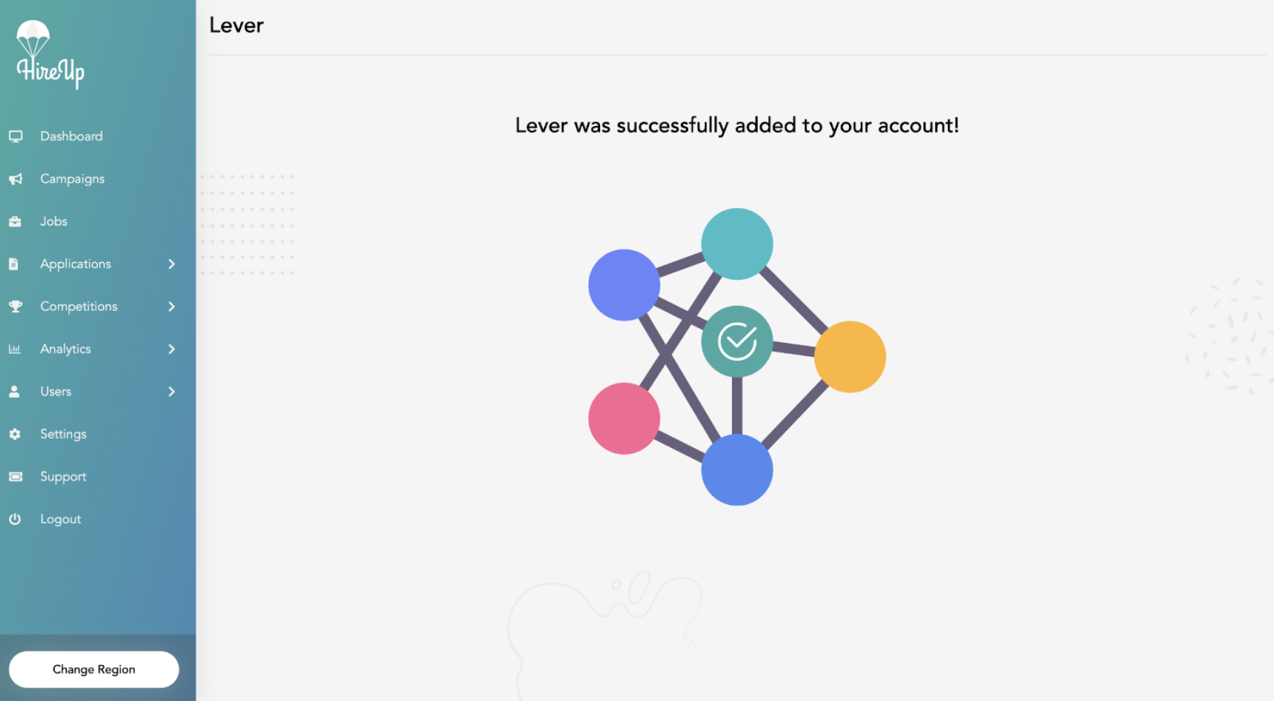 Integration confirmation screen in HireUp