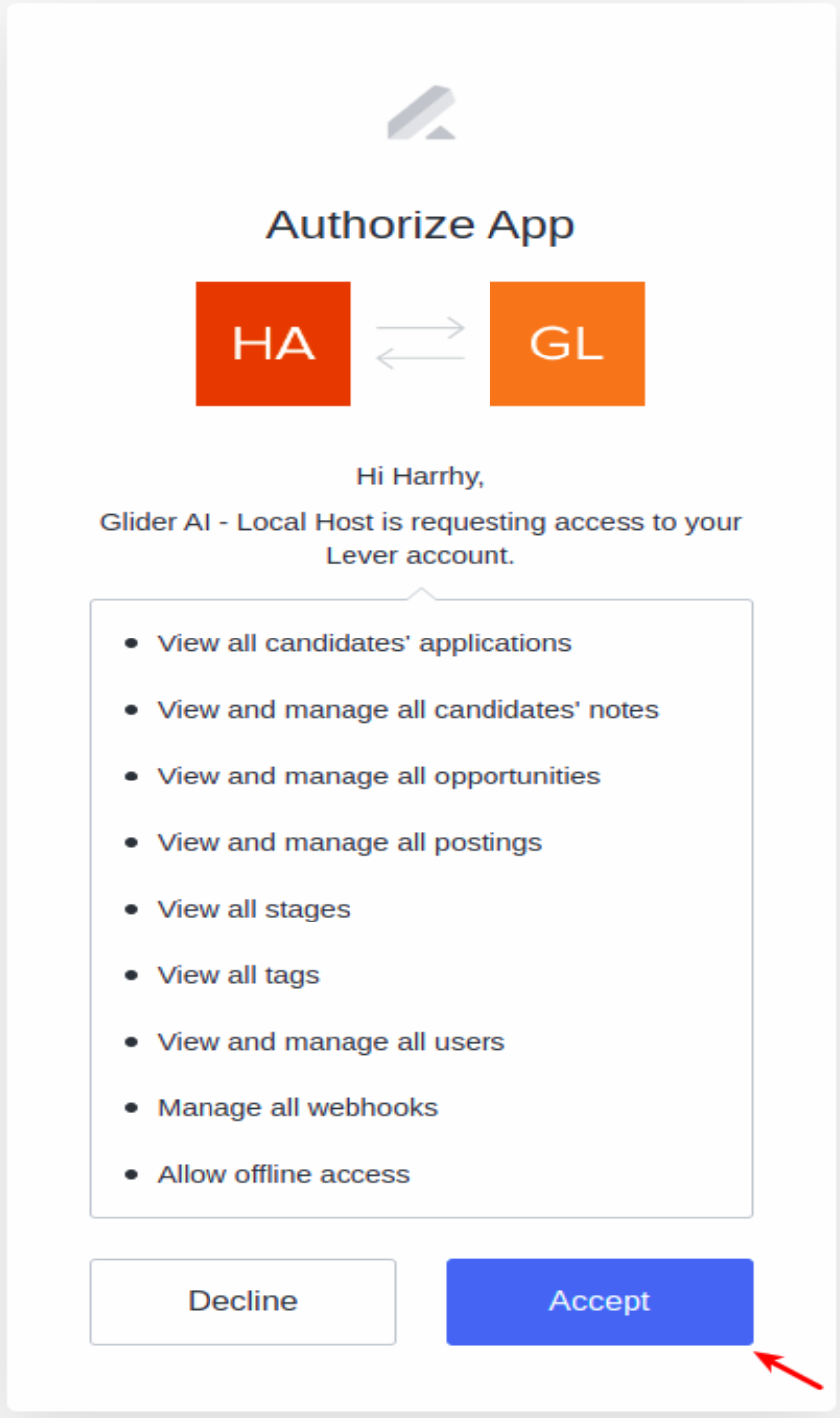 App authorization modal with listed permissions
