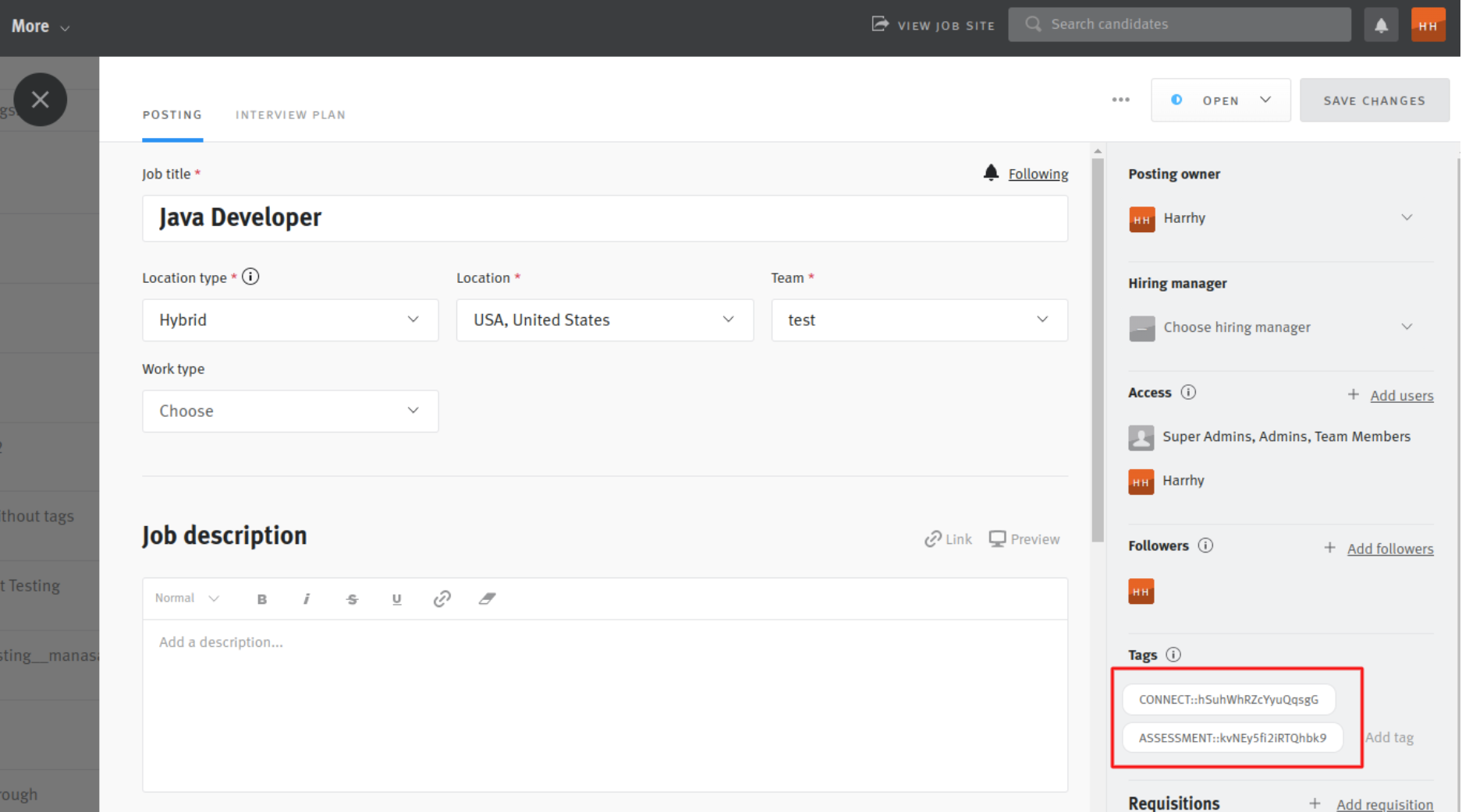 Glider tags outlined on job posting in Lever