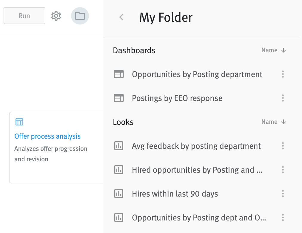 Dashboards and Looks menu listed in My Folder menu