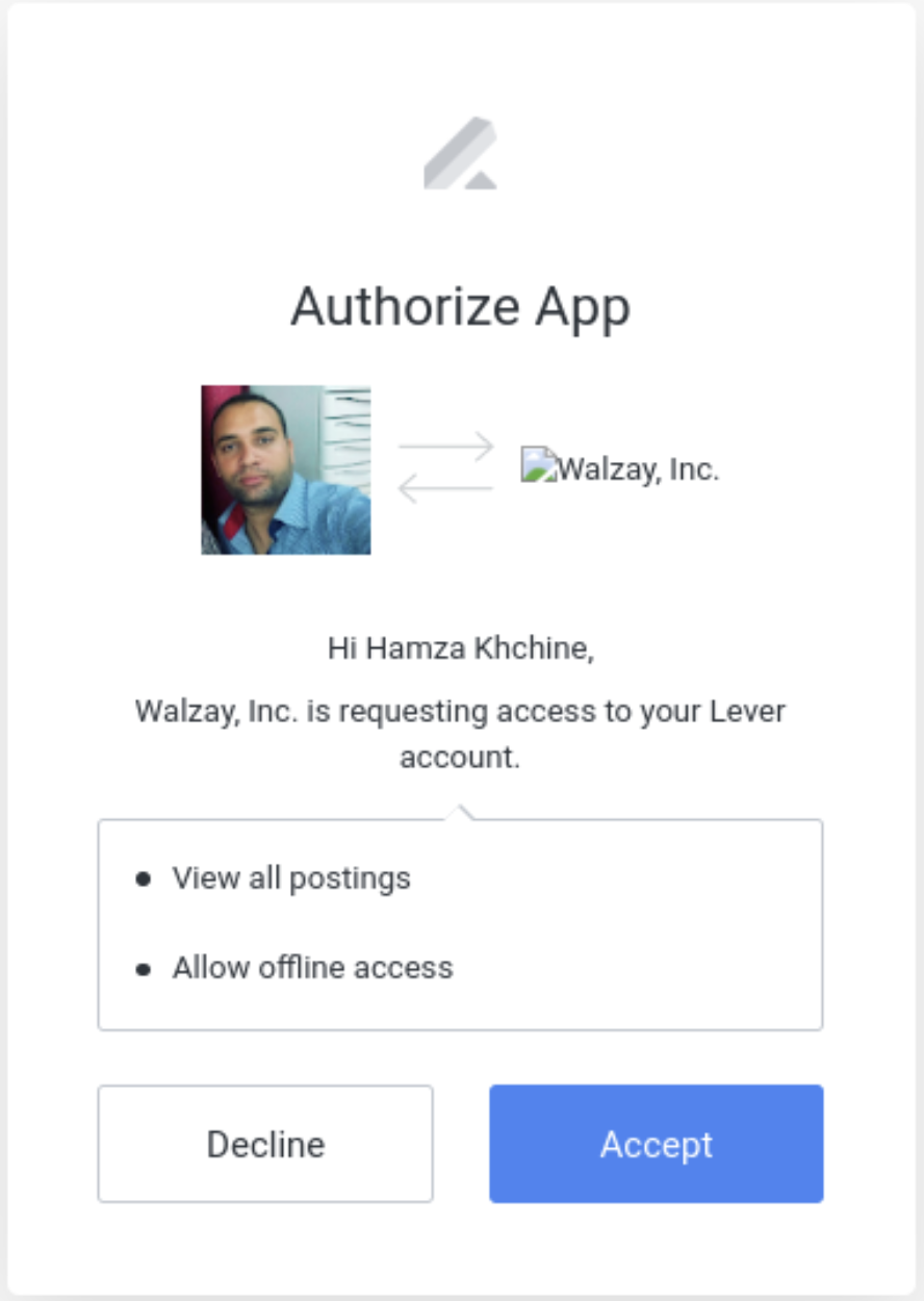 App authorization modal with listed permissions