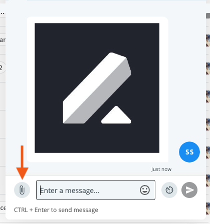 Text messaging widget with arrow pointing to paperclip icon