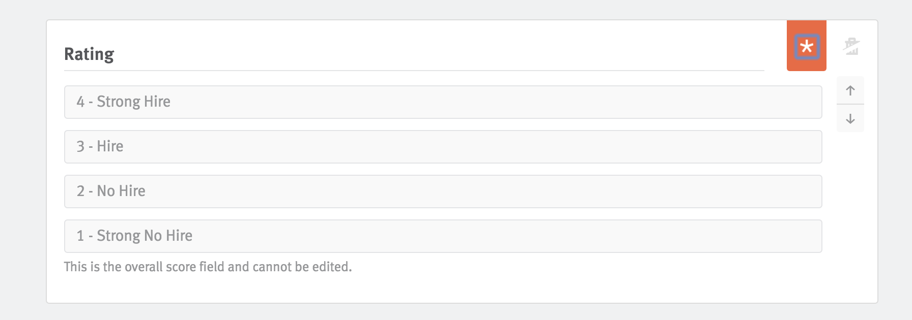 Rating question on a feedback form with asterisk button highlighted on hover.