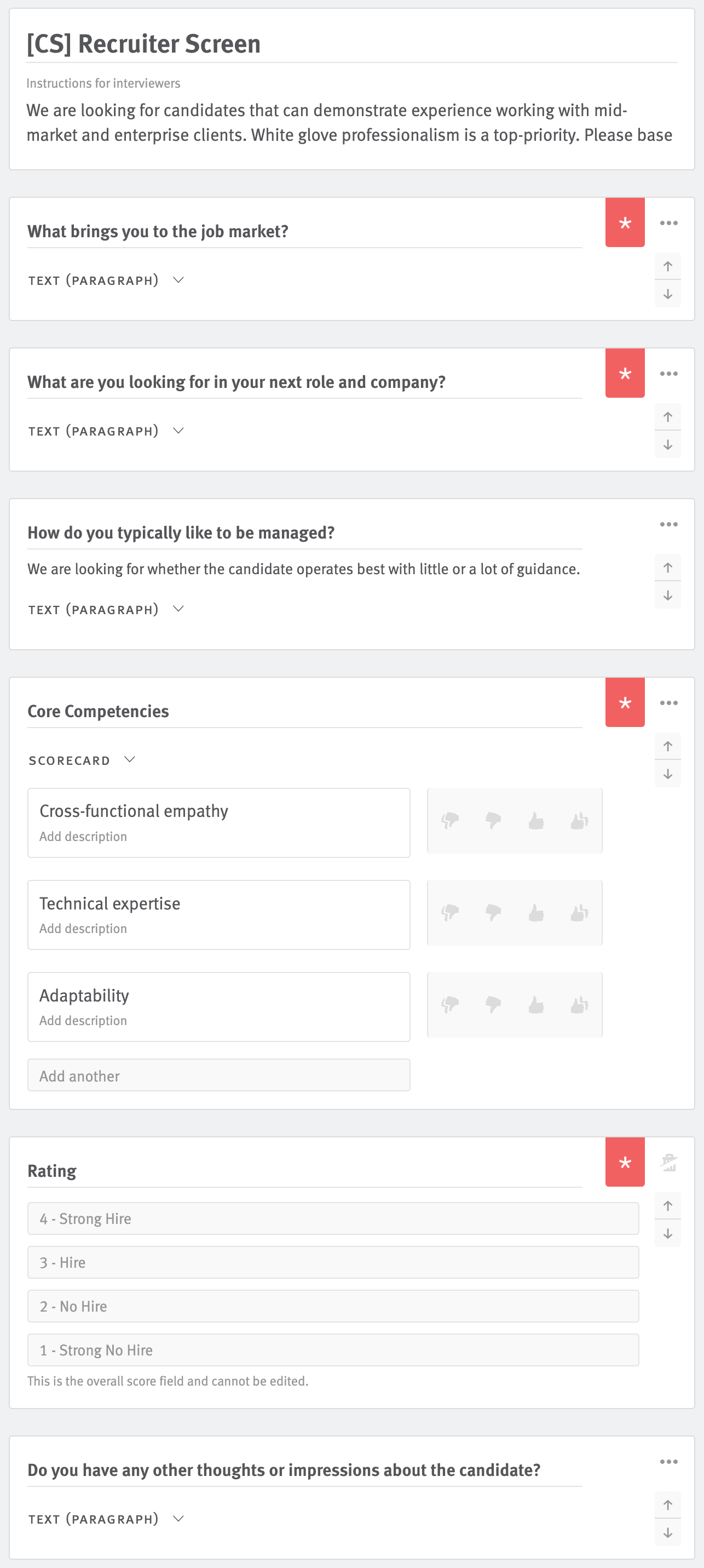 Recruiter feedback form
