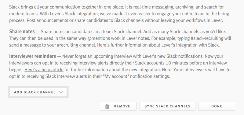 Slack integration tile after enabling the integration.