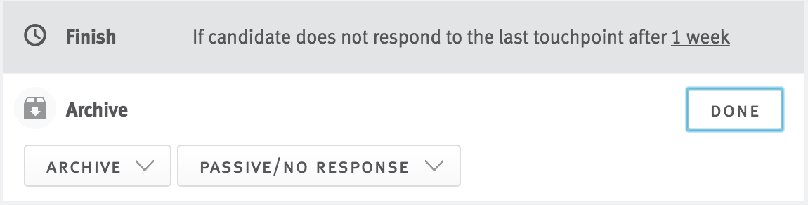 Finishing action configuration options in Nurture campaing editor.