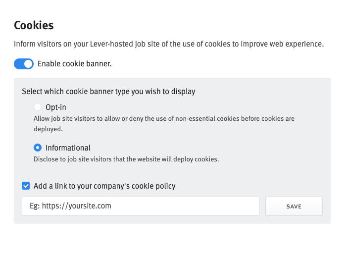 Cookie banner configuration tile