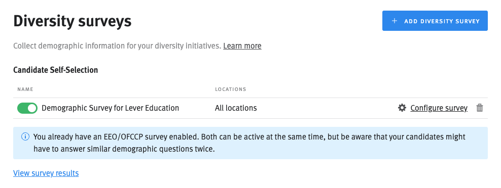 Diversity Surveys toggle in Company settings