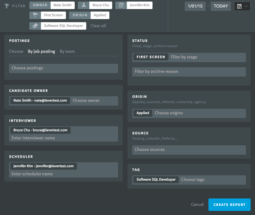 Filters bar with inputs in various filters