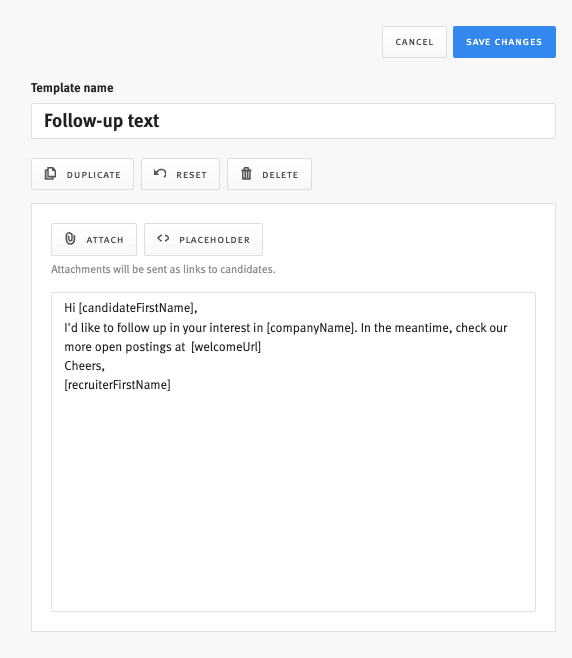 Texting Template editor.