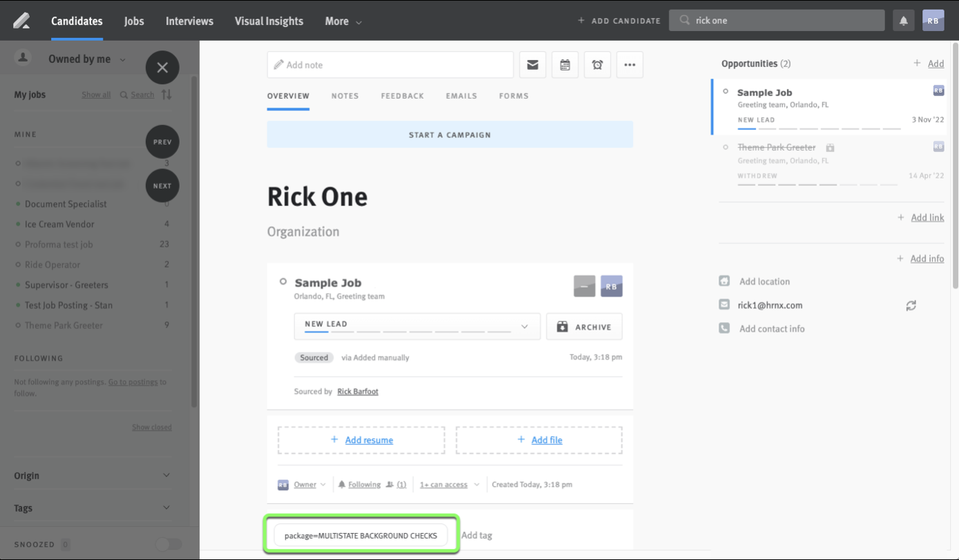 Enabling and using the Orange Tree Employment Screening integration