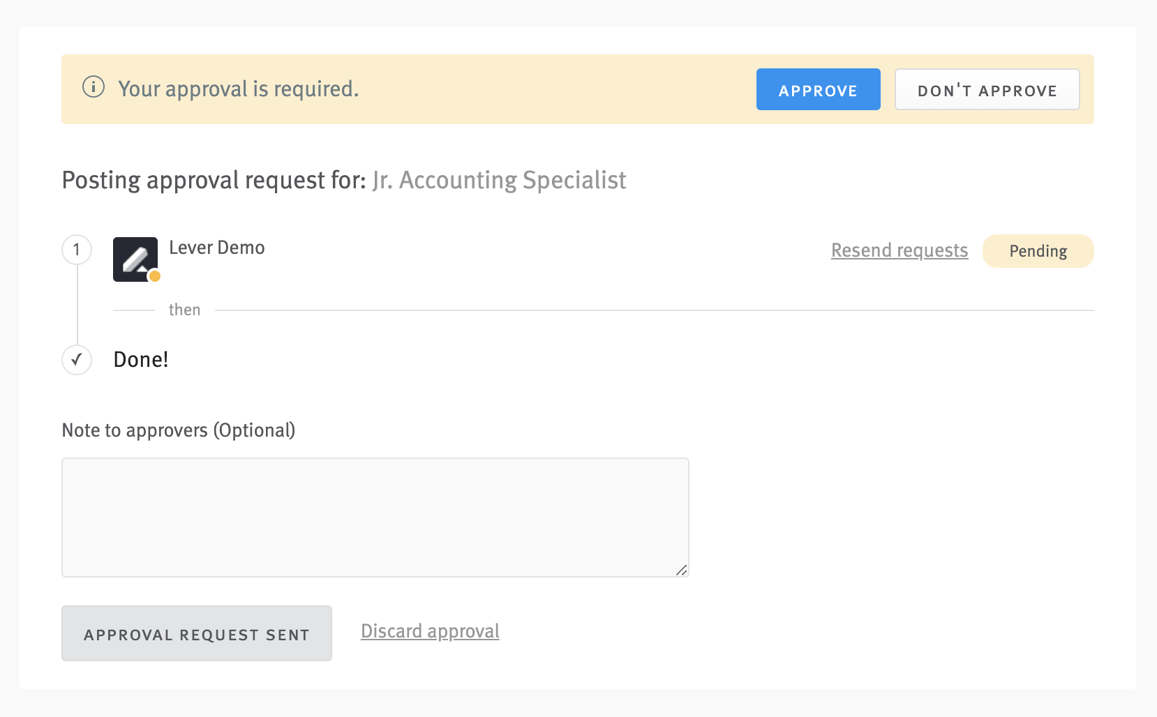 Approval request in posting editor.