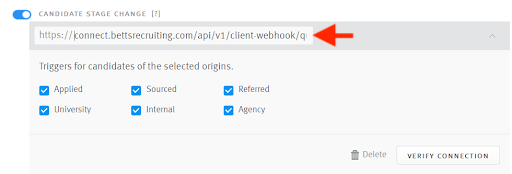 Candidate stage change webhook turned to on.