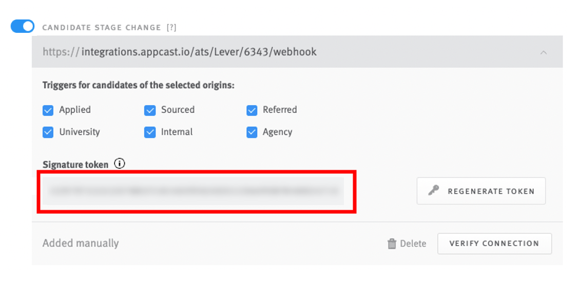 Lever stage change with signature token field outlined