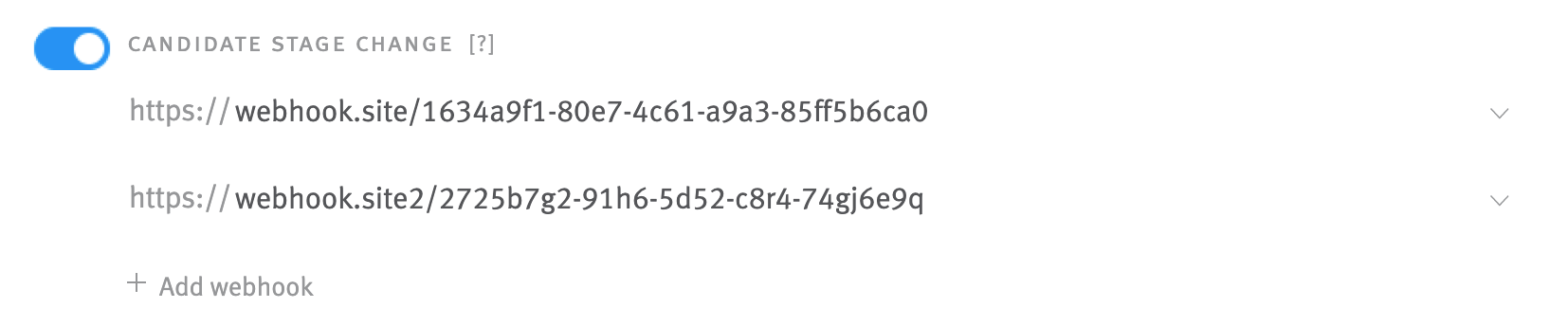 Candidate stage change webhook enabled for more than one integration.
