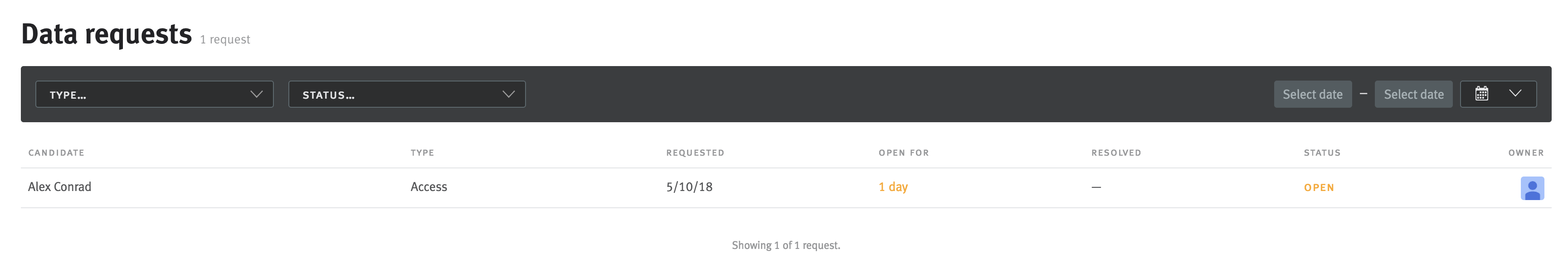 Data requests table in Legacy Reports.