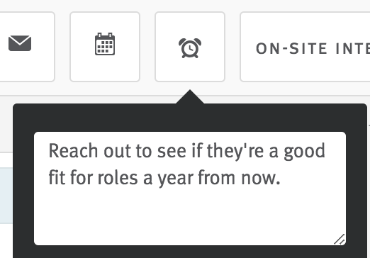 Pop over extending from snooze button with reminder message in text field.