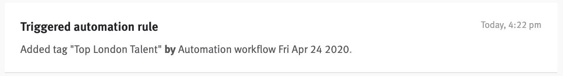 Entry in candidate story describing executed action.