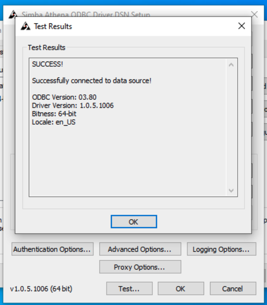 Test Results modal with success message