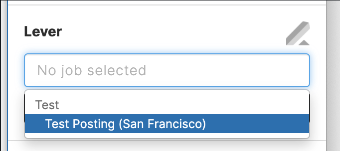 Lever integration setup modal with drop selecter drop down