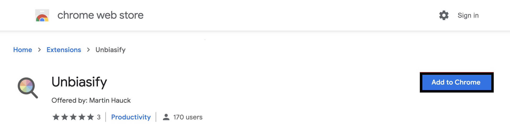 Chrome web store with add to chrome button outlined