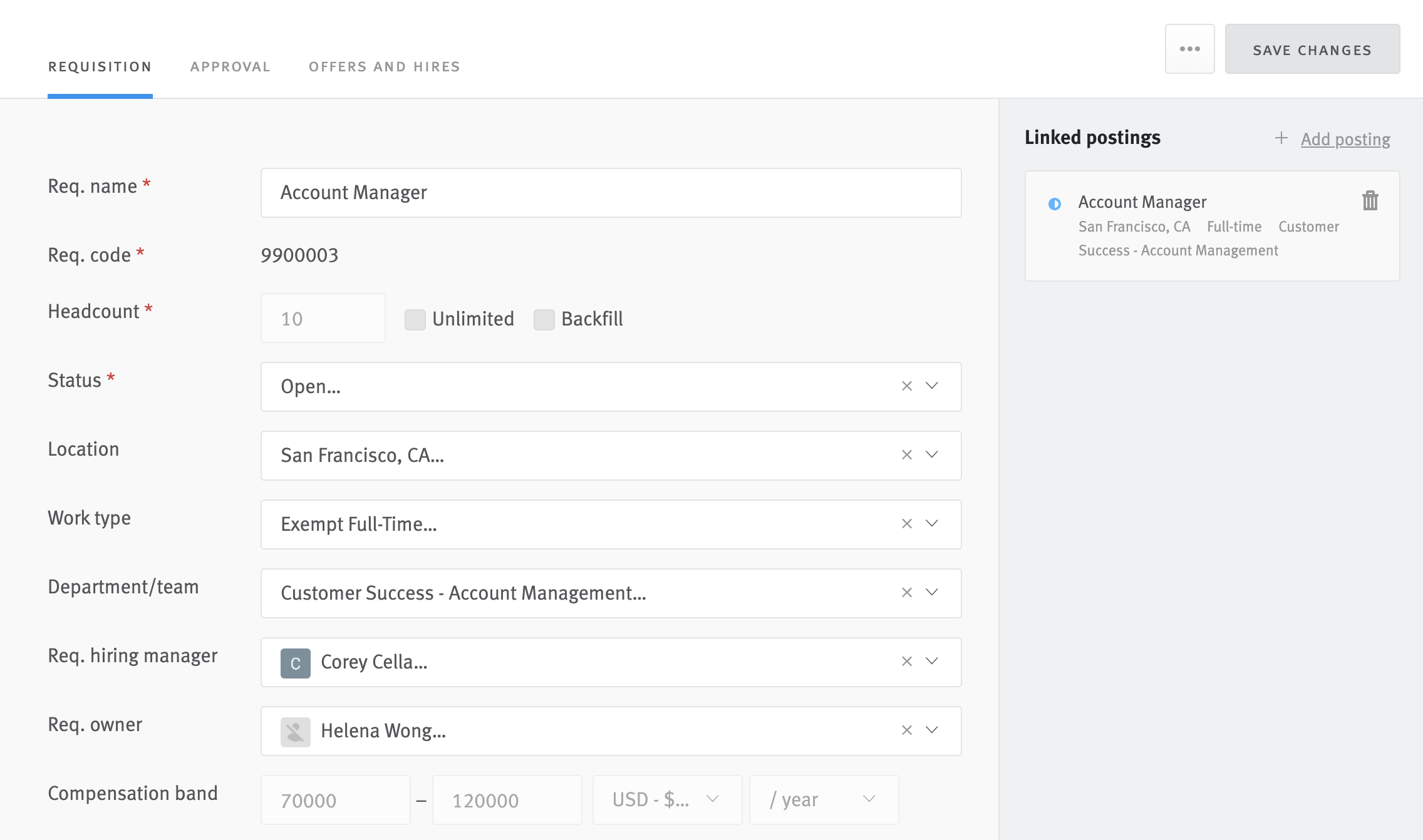 Requisition editor in Lever.