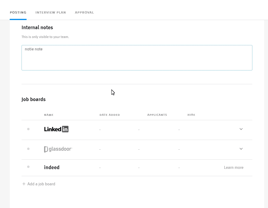 Live image of unique job board link being generated for posting in posting editor.