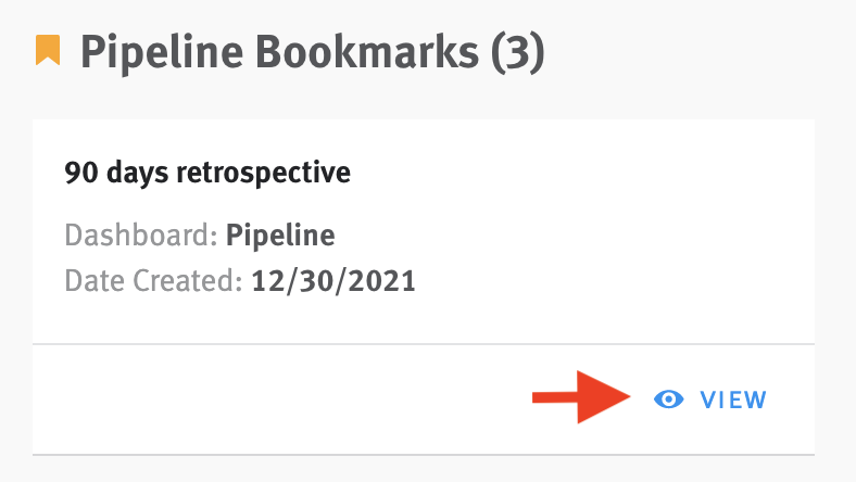 Close-up of card in bookmarks bar with arrow pointing to view button.