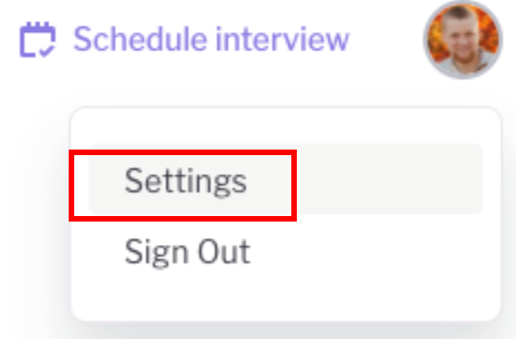 Screenshot of Pillar Settings drop-down. Select Settings.