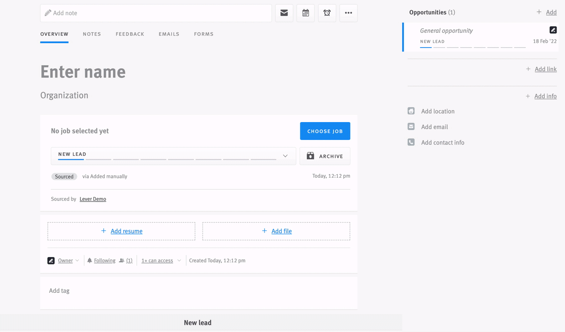 Live image of an exported profile being dragged into the candidate profile editor in Lever.