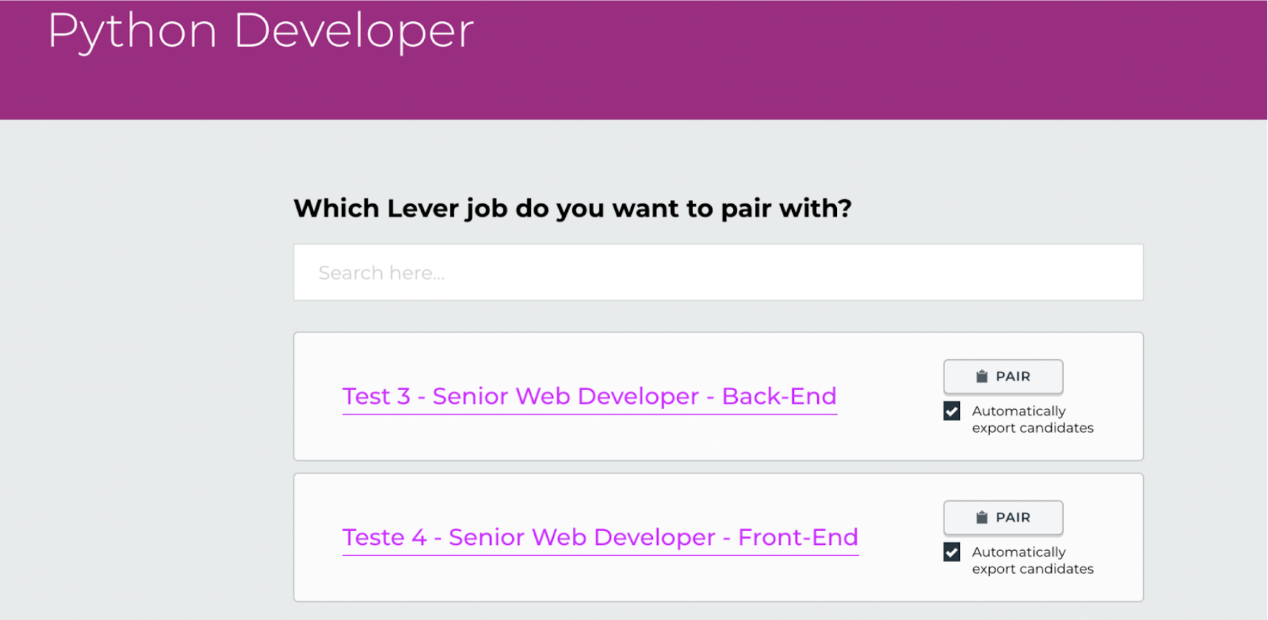 Landing.jobs platform showing job posting with list of jobs ofr pairing.