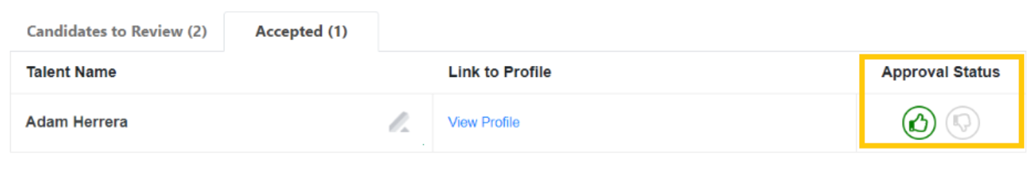 Rolebot accepted tab with approval status section outlined.