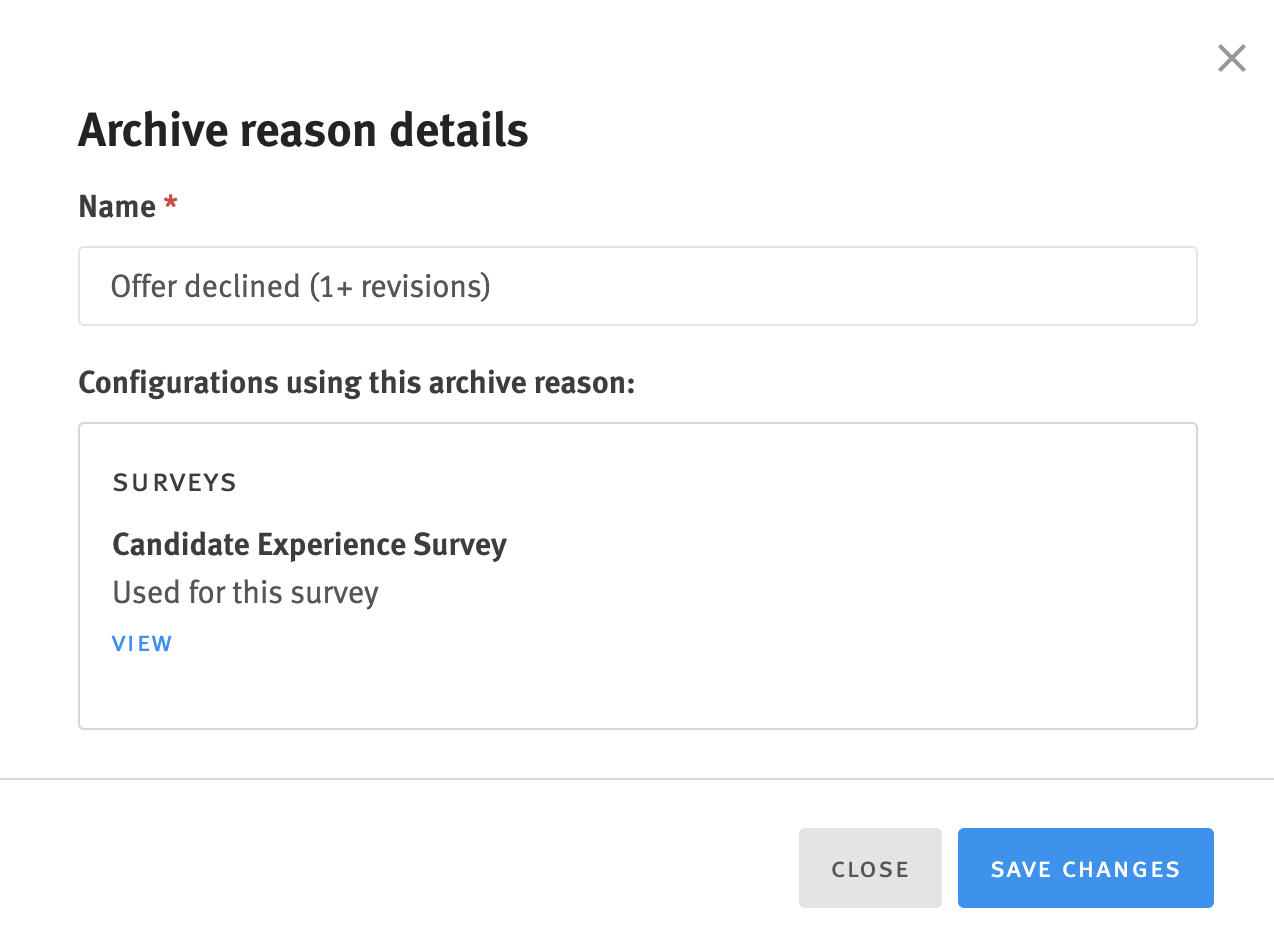 Add Archive Reason details modal