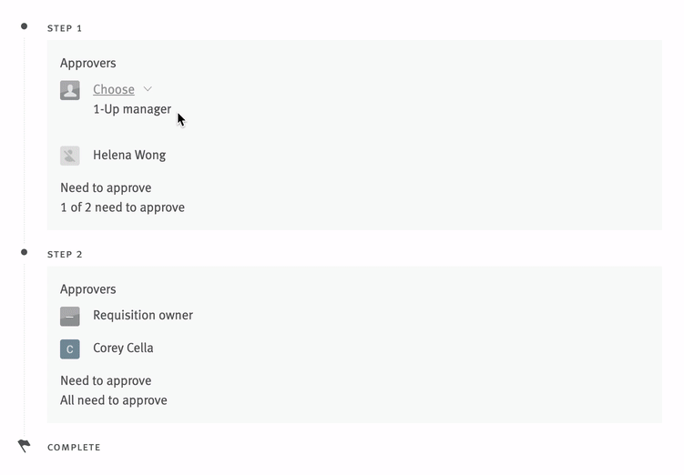 Live image of a user being selected to populate a custom approver field.
