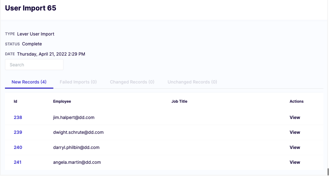 Cleary platform User Imports page with results list.