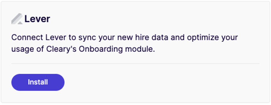 Lever install modal with blue install button.