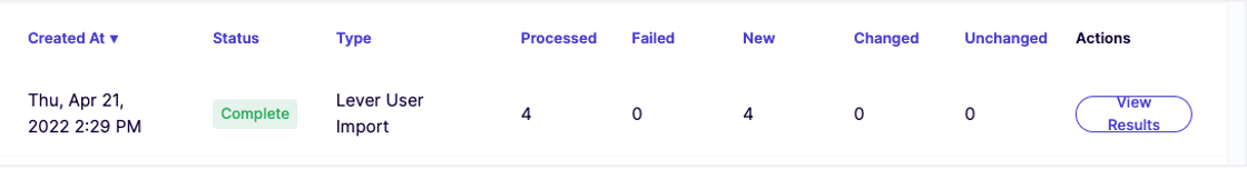 Cleary platform User Imports page with full results listing.