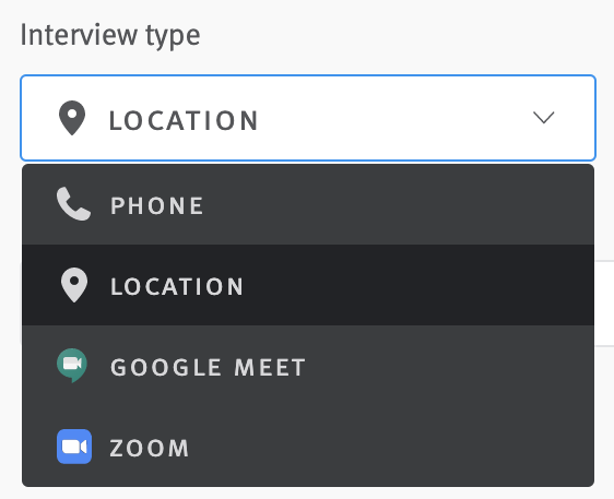 Close-up of interview type menu in Easy Book link editor