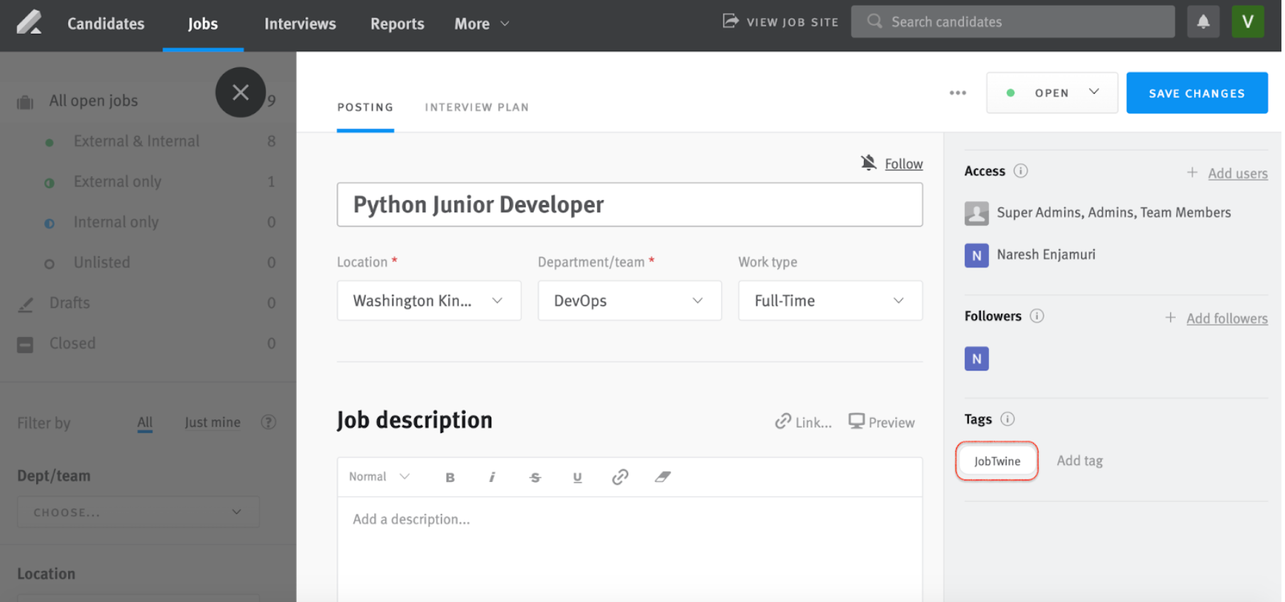 Enabling and using the JobTwine integration Lever Support
