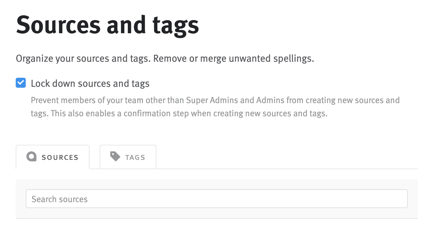 Lockdown sources and tags checkbox in settings.